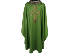 Casulla de lana con Cruz de seda verde
