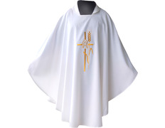 Casulla bordada | 75% poliéster y 25% lana blanco