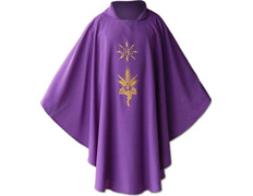 Casulla de poliéster y lana con IHS dorado morado