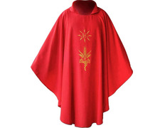 Casulla de poliéster y lana con IHS dorado rojo
