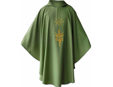 Casulla de poliéster y lana con IHS dorado verde