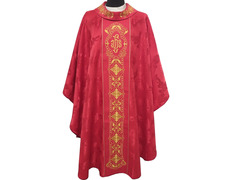 Añadir a la cesta Casulla y estola de tela damasco bordada rojo Casulla y estola de tela damasco bordada rojo