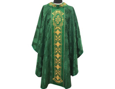 Añadir a la cesta Casulla y estola de tela damasco bordada verde Casulla y estola de tela damasco bordada verde