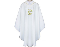 Casulla de poliéster con Alfa y Omega bordado blanco