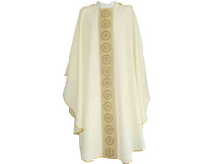 Casulla de poliéster con galón central dorado beige
