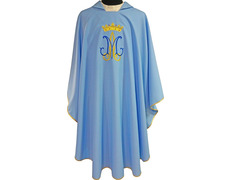 Casulla mariana con insignia y corona bordadas