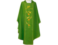 Casulla de poliéster con espigas y Cruz bordadas verde