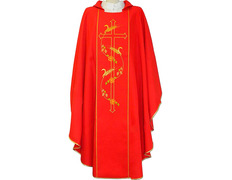 Casulla de poliéster con espigas y Cruz bordadas rojo