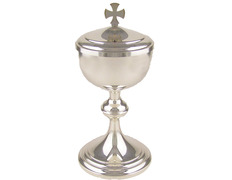 Copón de alpaca liso con tapa y Cruz