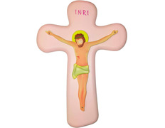 Crucifijo de pared infantil rosa