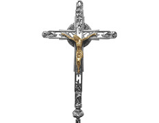 Cruz procesional cromada con Cristo dorado 