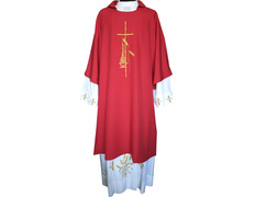 Dalmática de poliéster con Cruz y espigas bordadas rojo