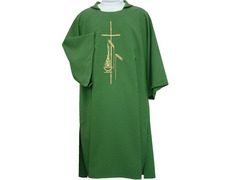 Dalmática de poliéster con Cruz y espigas bordadas verde