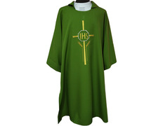 Dalmática con Cruz, IHS y espigas bordadas verde