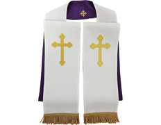 Estola reversible con Cruz bordada blanco / morado
