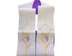 Estolón litúrgica bordado JHS | Reversible blanco / morado