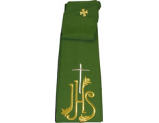 Estola con IHS y Cruz bordada verde