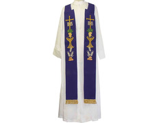Estolón con bordados litúrgicos y fleco dorado morado