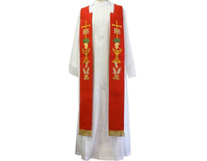 Estolón con bordados litúrgicos y fleco dorado rojo