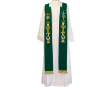 Estolón con bordados litúrgicos y fleco dorado verde