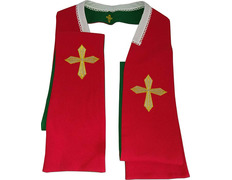Estola reversible con Cruz bordada rojo / verde