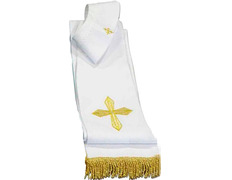 Estola con Cruces y fleco dorado blanco