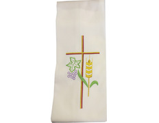 Estolón bordado con Cruz, espiga de trigo y uvas beige