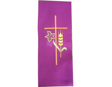 Estolón bordado con Cruz, espiga de trigo y uvas morado