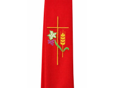 Estolón bordado con Cruz, espiga de trigo y uvas rojo