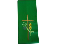Estolón bordado con Cruz, espiga de trigo y uvas verde