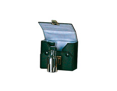 Juego de tres crismeras de cristal con refuerzo metálico 30 cc.