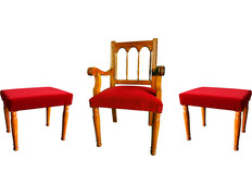 Añadir a la cesta Sede central y banquetas de madera tapizadas Sede central y banquetas de madera tapizadas
