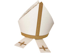 Añadir a la cesta Mitra de tisú blanco con galón de color oro Mitra de tisú blanco con galón de color oro