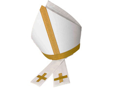 Mitra en estambre blanco roto con galón