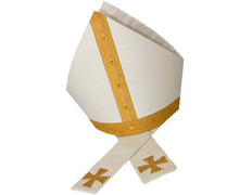 Mitra confeccionada en tisú blanco