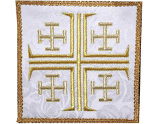 Palia bordado Cruces de Jerusalén | Ornamentos litúrgicos blanco