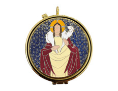 Porta viáticos dorado con esmalte en color