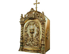 Sagrario con puerta grabada con elementos litúrgicos