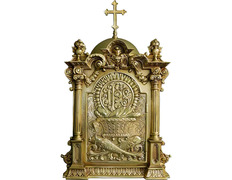 Sagrario de bronce con IHS y peces