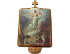 Vía Crucis de quince estaciones de madera de nogal
