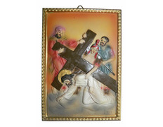 Vía Crucis de marmolina con catorce estaciones