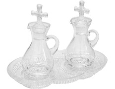 Vinajeras de cristal con tapón con Cruz