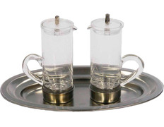 Vinajeras de cristal con bandeja de acero inoxidable