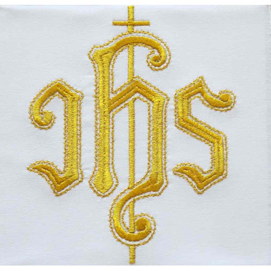 Conjunto de altar con JHS bordado con hilo dorado