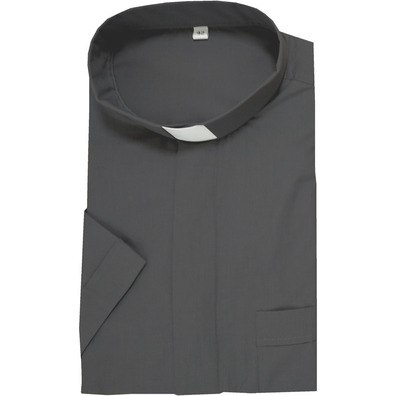 Camisa cuello clergyman | Gris oscuro | Manga corta