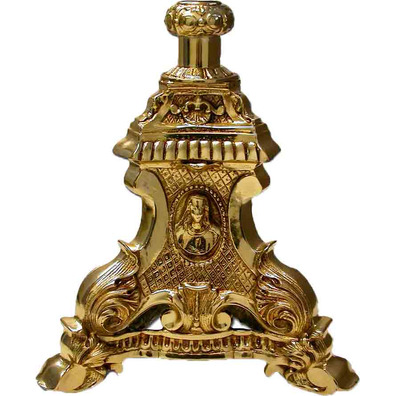 Candelero de bronce con base triángular