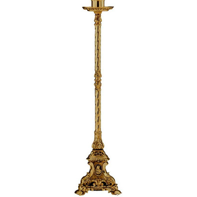 Candelero de bronce con base triángular