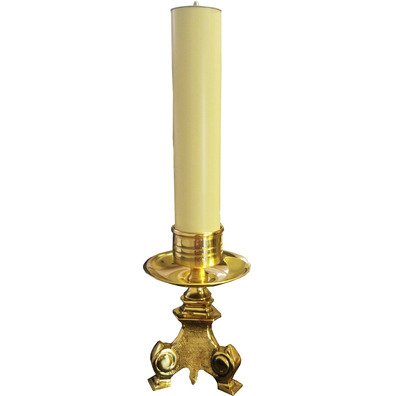 Candelero de bronce con vela de parafina de 5 cm.