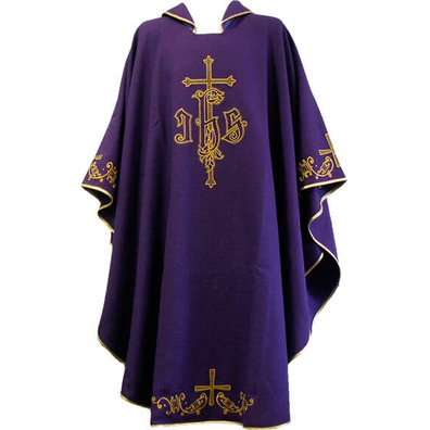 Casulla de poliéster con Cruces bordadas morado