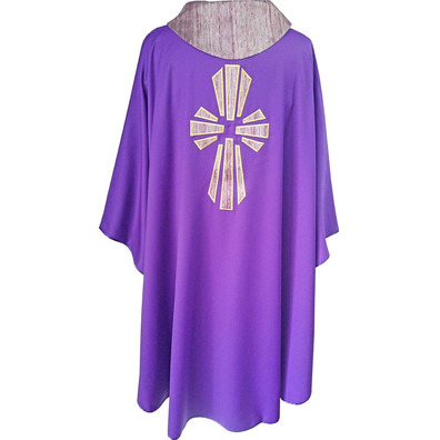 Casulla de lana con Cruz de seda morado